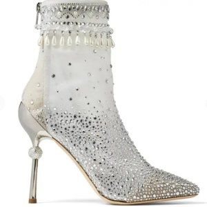 NWT Jimmy Choo Cynosure Crystal Embroidered Net Mesh Sock Booties